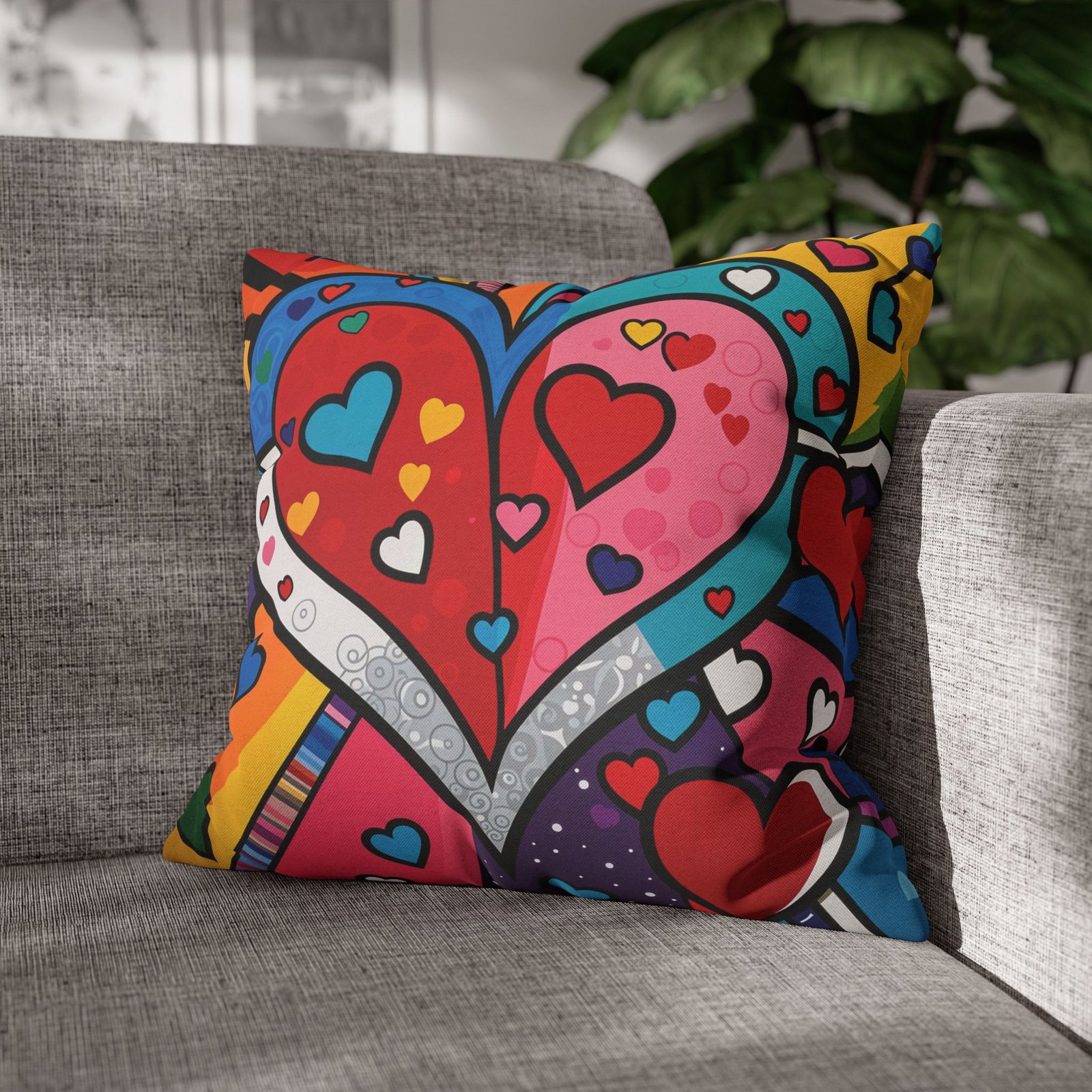 Square Pillowcase, Joyful Cubism hearts III - Image 6