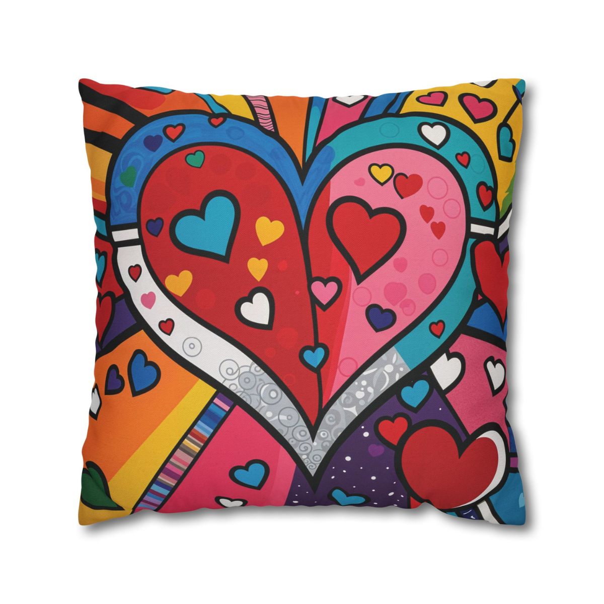 Square Pillowcase, Joyful Cubism hearts III - Image 2