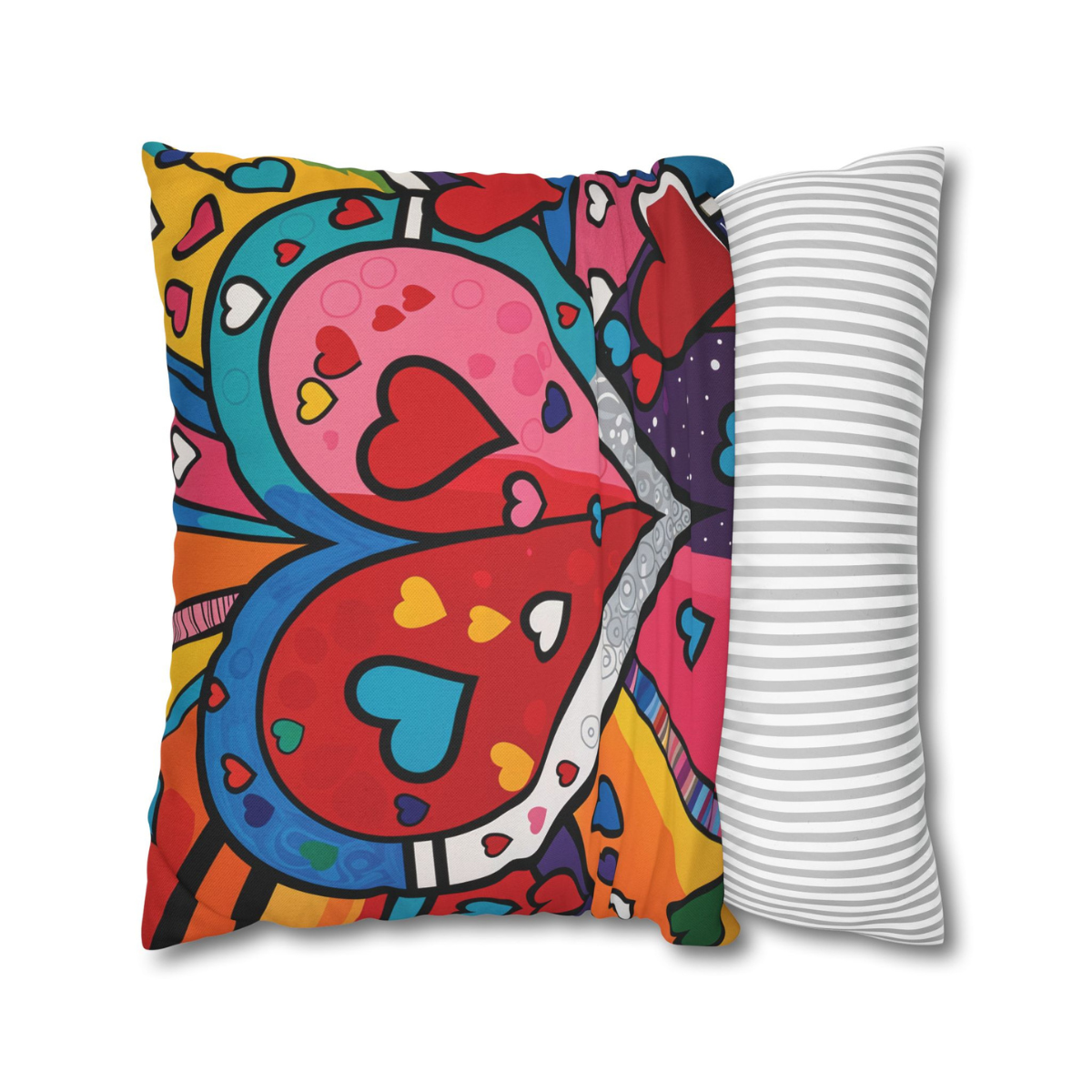 Square Pillowcase, Joyful Cubism hearts III - Image 3