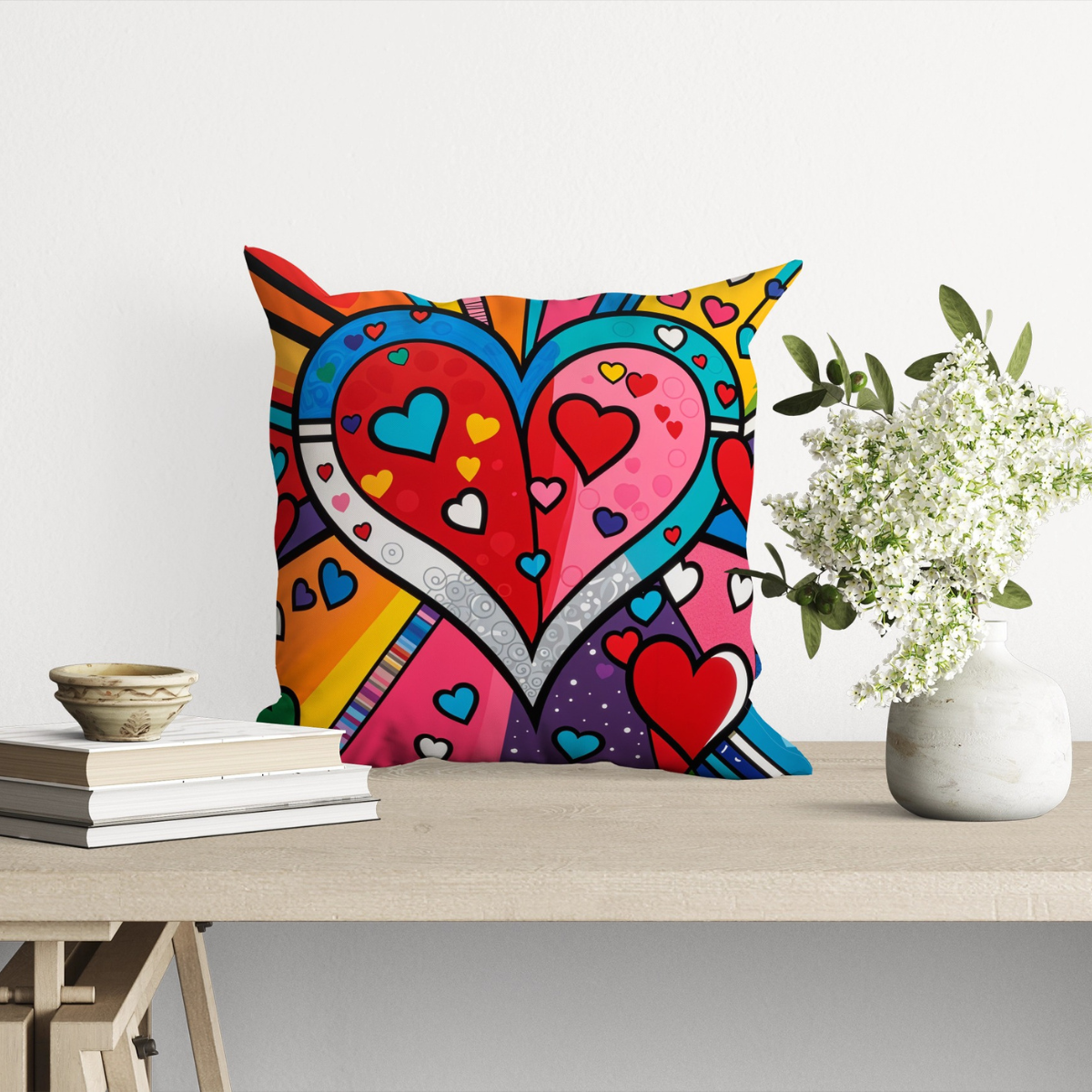 Square Pillowcase, Joyful Cubism hearts III - Image 5