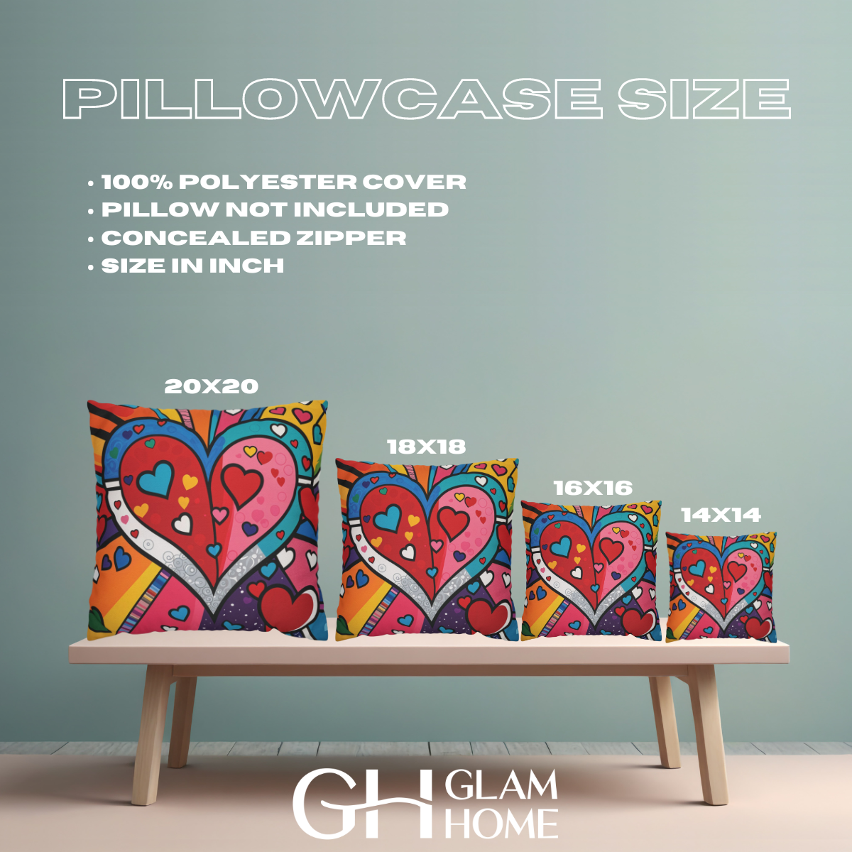 Square Pillowcase, Joyful Cubism hearts III - Image 8