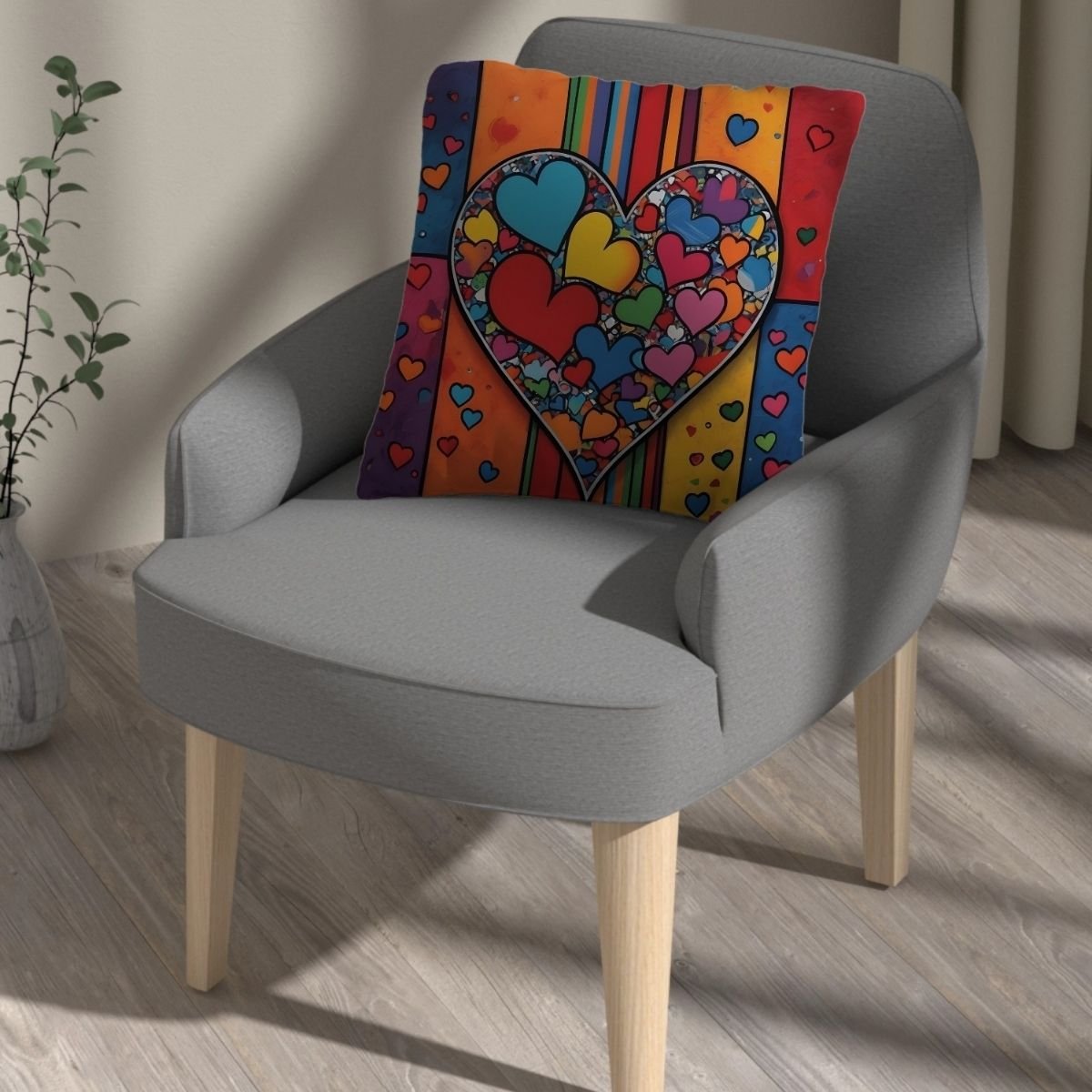 Square Pillowcase, Joyful Cubism hearts II - Image 6