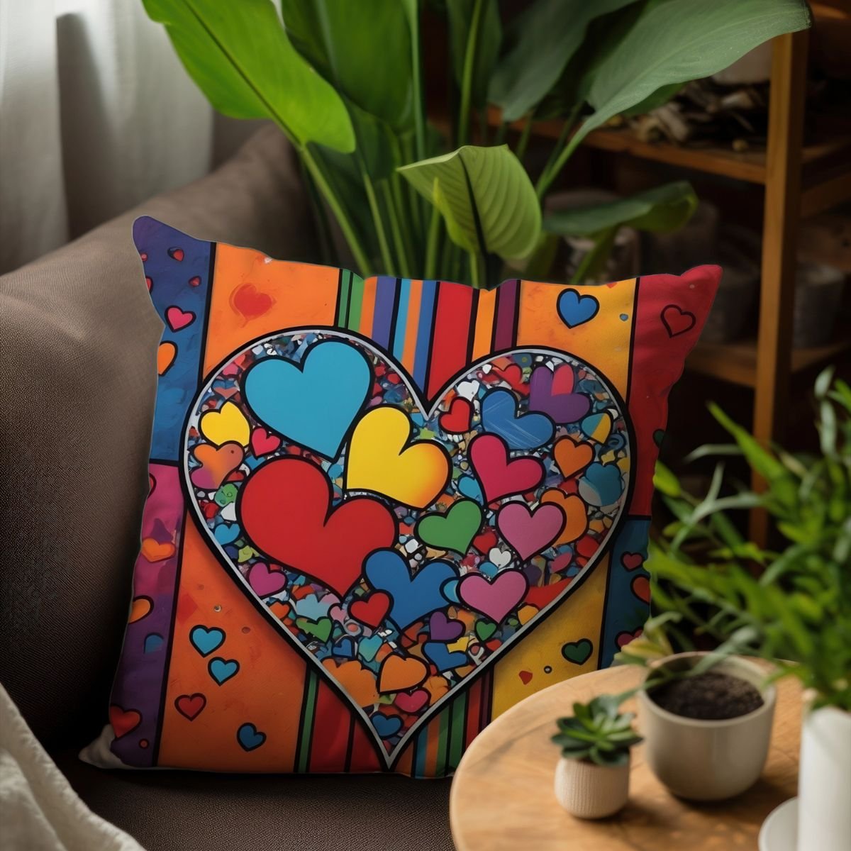 Square Pillowcase, Joyful Cubism hearts II - Image 7
