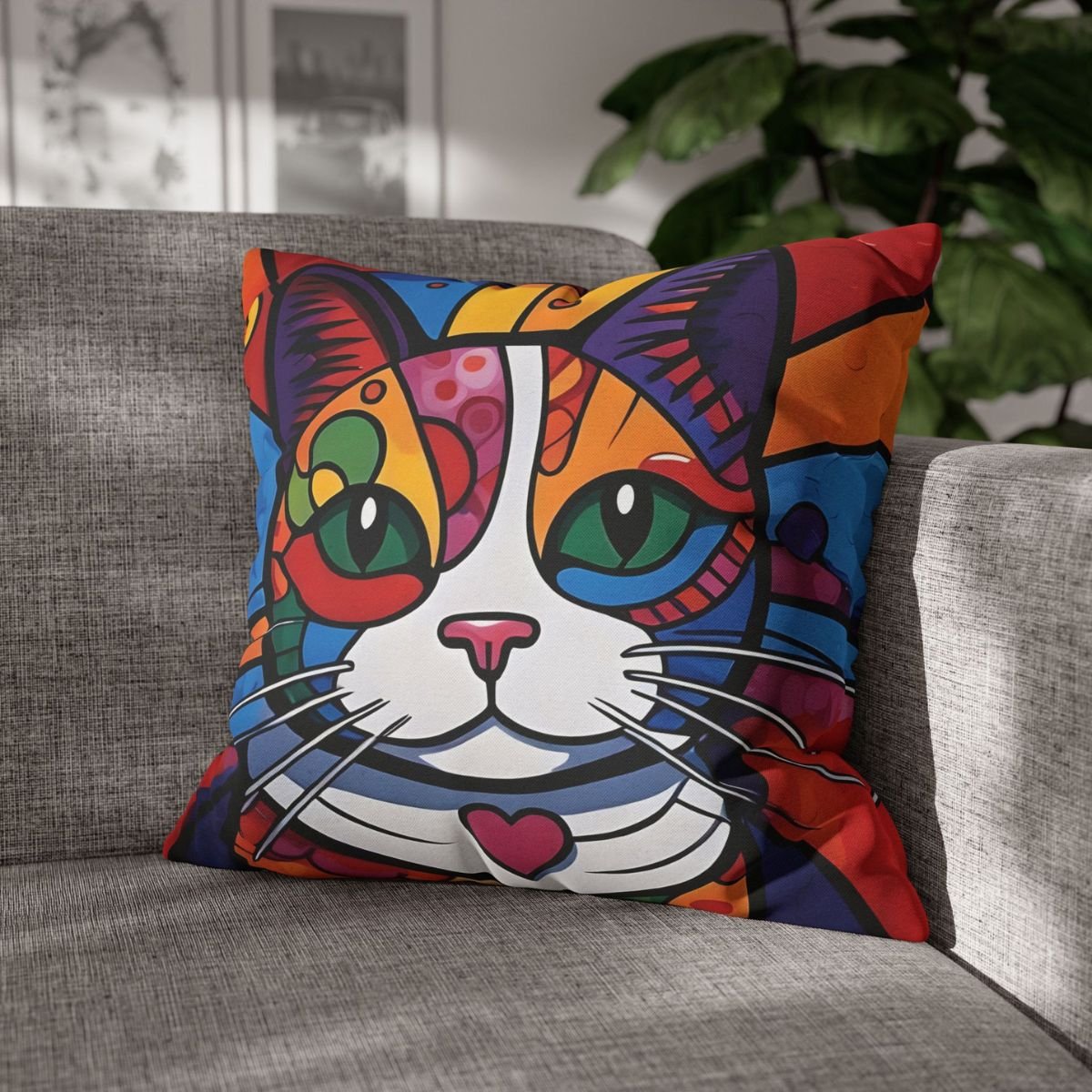Square Pillowcase, Joyful Cubism Cat I - Image 6