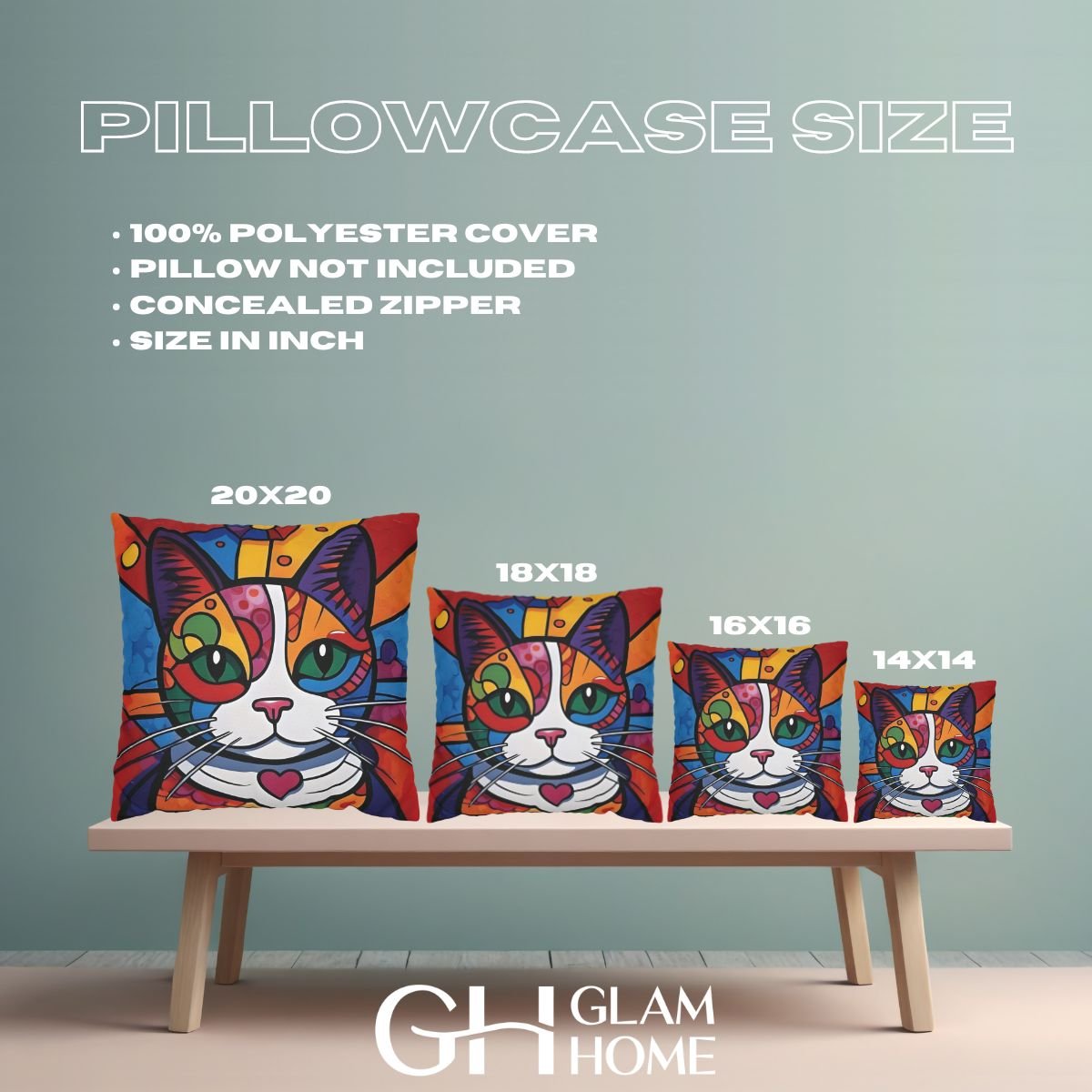 Square Pillowcase, Joyful Cubism Cat I - Image 7